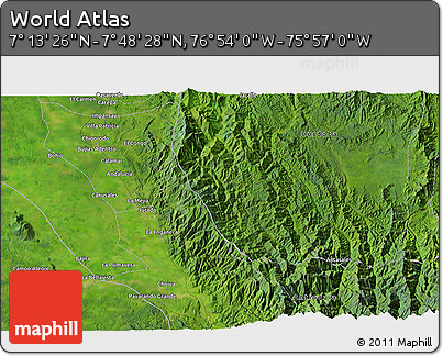 Satellite 3D Map of the Area around 7° 30' 57" N, 76° 25' 30" W