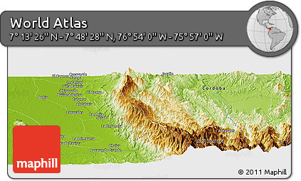 Physical Panoramic Map of the Area around 7° 30' 57" N, 76° 25' 30" W