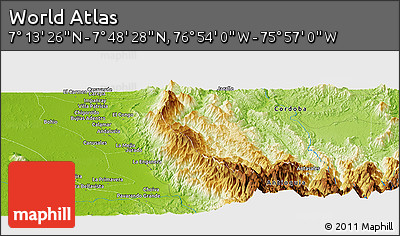 Physical Panoramic Map of the Area around 7° 30' 57" N, 76° 25' 30" W