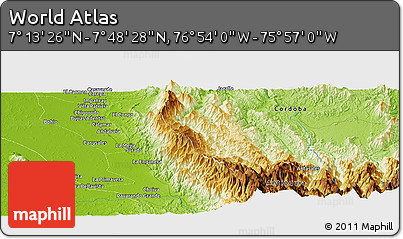 Physical Panoramic Map of the Area around 7° 30' 57" N, 76° 25' 30" W