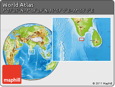 Physical Location Map of the Area around 7° 30' 57" N, 77° 25' 30" E