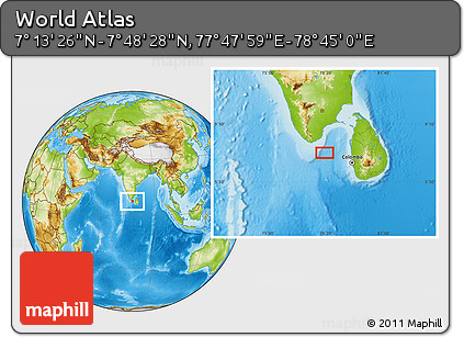 Physical Location Map of the Area around 7° 30' 57" N, 78° 16' 30" E