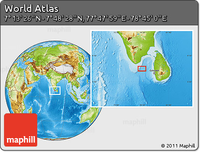 Physical Location Map of the Area around 7° 30' 57" N, 78° 16' 30" E