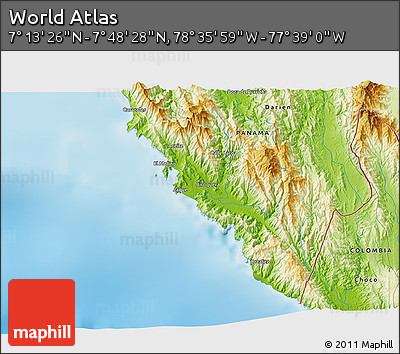 Physical 3D Map of the Area around 7° 30' 57" N, 78° 7' 30" W