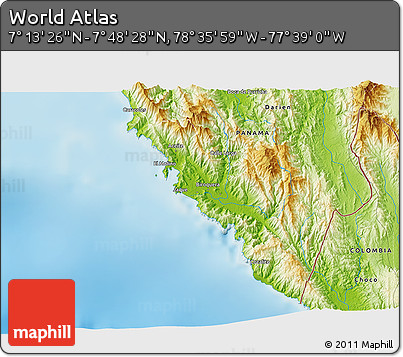 Physical 3D Map of the Area around 7° 30' 57" N, 78° 7' 30" W