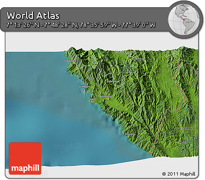 Satellite 3D Map of the Area around 7° 30' 57" N, 78° 7' 30" W