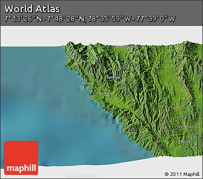 Satellite 3D Map of the Area around 7° 30' 57" N, 78° 7' 30" W