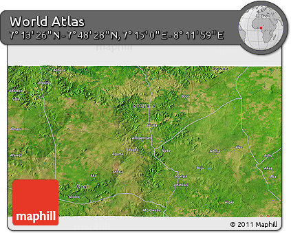 Satellite 3D Map of the Area around 7° 30' 57" N, 7° 43' 29" E
