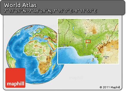 Physical Location Map of the Area around 7° 30' 57" N, 7° 43' 29" E
