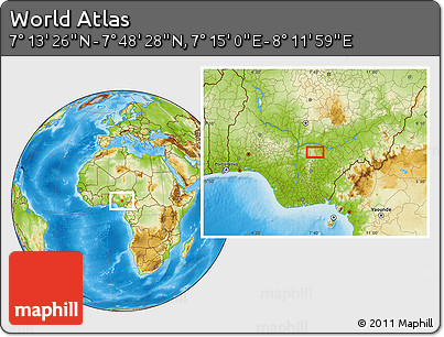 Physical Location Map of the Area around 7° 30' 57" N, 7° 43' 29" E