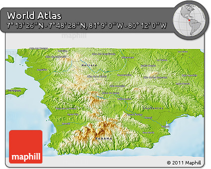 Physical 3D Map of the Area around 7° 30' 57" N, 80° 40' 30" W