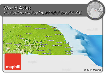 Physical Panoramic Map of the Area around 7° 30' 57" N, 81° 40' 30" E