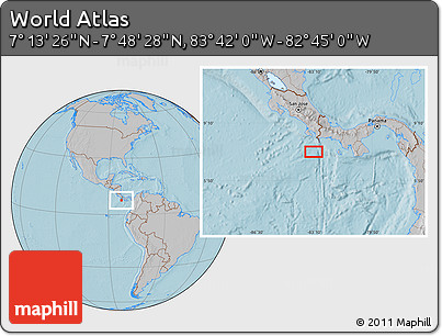 Gray Location Map of the Area around 7° 30' 57" N, 83° 13' 29" W, hill shading