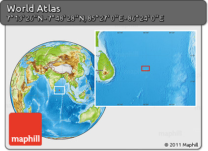 Physical Location Map of the Area around 7° 30' 57" N, 85° 55' 30" E
