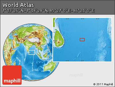 Physical Location Map of the Area around 7° 30' 57" N, 85° 55' 30" E