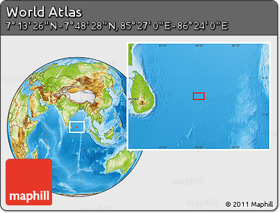 Physical Location Map of the Area around 7° 30' 57" N, 85° 55' 30" E