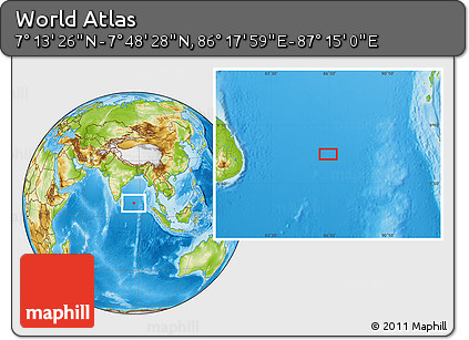 Physical Location Map of the Area around 7° 30' 57" N, 86° 46' 30" E