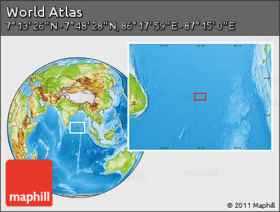 Physical Location Map of the Area around 7° 30' 57" N, 86° 46' 30" E