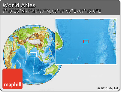 Physical Location Map of the Area around 7° 30' 57" N, 86° 46' 30" E