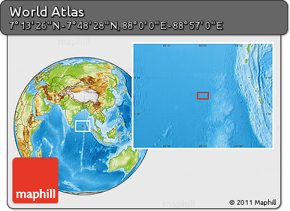 Physical Location Map of the Area around 7° 30' 57" N, 88° 28' 29" E