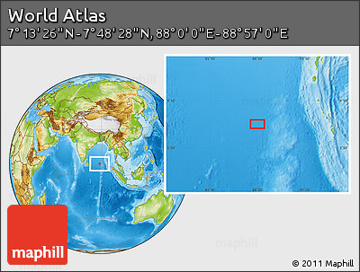 Physical Location Map of the Area around 7° 30' 57" N, 88° 28' 29" E