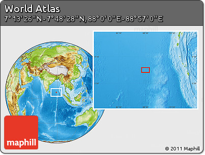 Physical Location Map of the Area around 7° 30' 57" N, 88° 28' 29" E