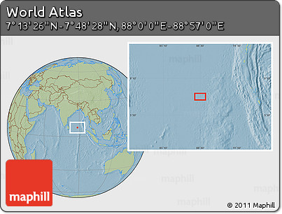 Savanna Style Location Map of the Area around 7° 30' 57" N, 88° 28' 29" E, hill shading