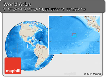 Shaded Relief Location Map of the Area around 7° 30' 57" N, 89° 10' 30" W