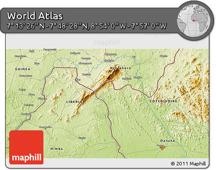Physical 3D Map of the Area around 7° 30' 57" N, 8° 25' 30" W