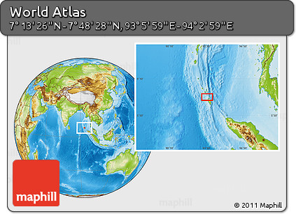 Physical Location Map of the Area around 7° 30' 57" N, 93° 34' 29" E