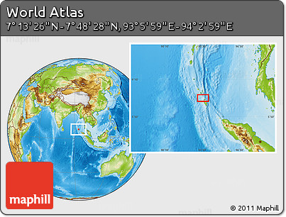 Physical Location Map of the Area around 7° 30' 57" N, 93° 34' 29" E