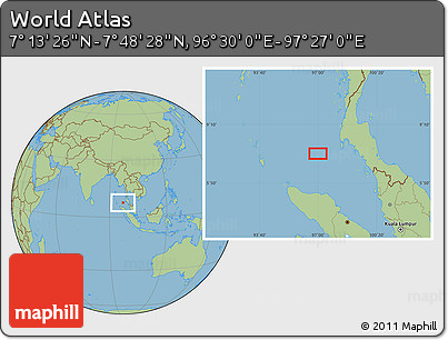 Savanna Style Location Map of the Area around 7° 30' 57" N, 96° 58' 29" E