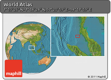 Satellite Location Map of the Area around 7° 30' 57" N, 97° 49' 29" E