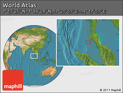 Satellite Location Map of the Area around 7° 30' 57" N, 97° 49' 29" E