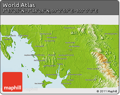 Physical 3D Map of the Area around 7° 30' 57" N, 99° 31' 30" E