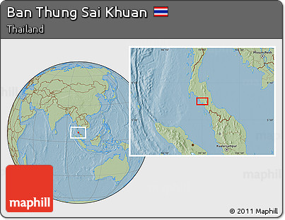Savanna Style Location Map of Ban Thung Sai Khuan, hill shading