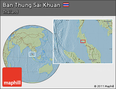 Savanna Style Location Map of Ban Thung Sai Khuan, hill shading