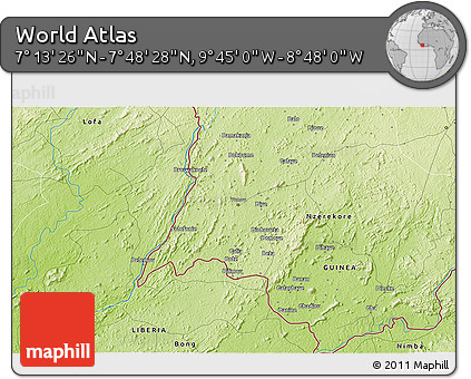 Physical 3D Map of the Area around 7° 30' 57" N, 9° 16' 30" W
