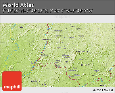 Physical 3D Map of the Area around 7° 30' 57" N, 9° 16' 30" W
