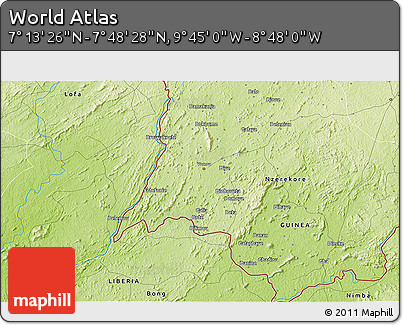 Physical 3D Map of the Area around 7° 30' 57" N, 9° 16' 30" W