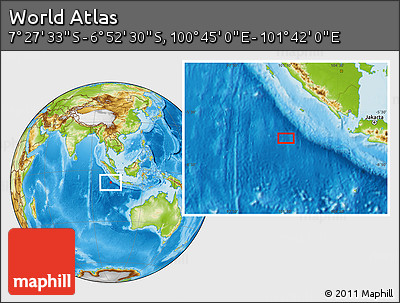 Physical Location Map of the Area around 7° 10' 2" S, 101° 13' 29" E