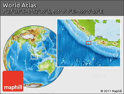 Physical Location Map of the Area around 7° 10' 2" S, 104° 37' 30" E
