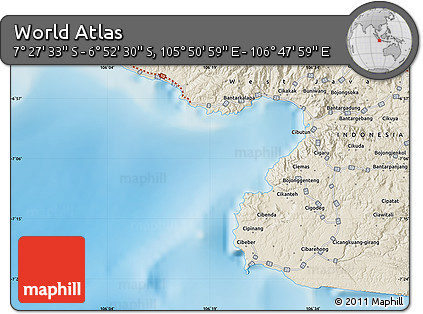 Shaded Relief Map of the Area around 7° 10' 2" S, 106° 19' 29" E