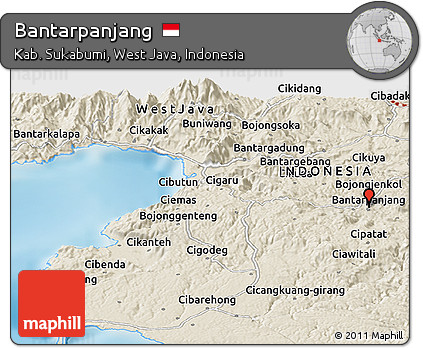 Shaded Relief Panoramic Map of Bantarpanjang
