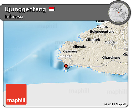 Shaded Relief Panoramic Map of Ujunggenteng