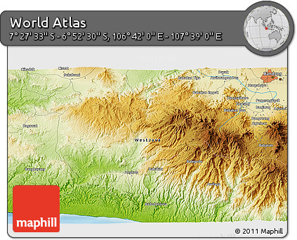 Physical 3D Map of the Area around 7° 10' 2" S, 107° 10' 30" E