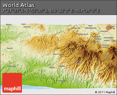 Physical 3D Map of the Area around 7° 10' 2" S, 107° 10' 30" E