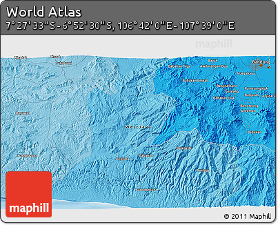 Political 3D Map of the Area around 7° 10' 2" S, 107° 10' 30" E