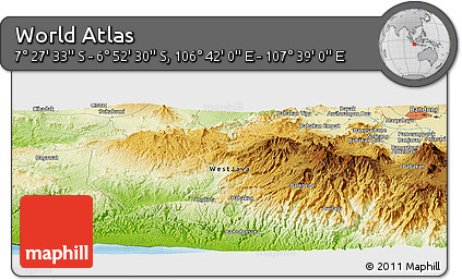 Physical Panoramic Map of the Area around 7° 10' 2" S, 107° 10' 30" E