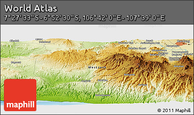 Physical Panoramic Map of the Area around 7° 10' 2" S, 107° 10' 30" E